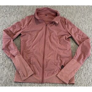 P'Tula Jacket Woman M Pink Full Zip Hood Logo Athleisure Gym Workout Lightweight